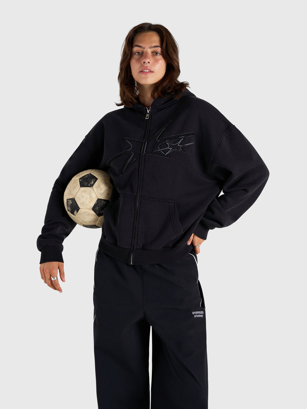 Contrast Zip Hoodie - Vintage Black/White