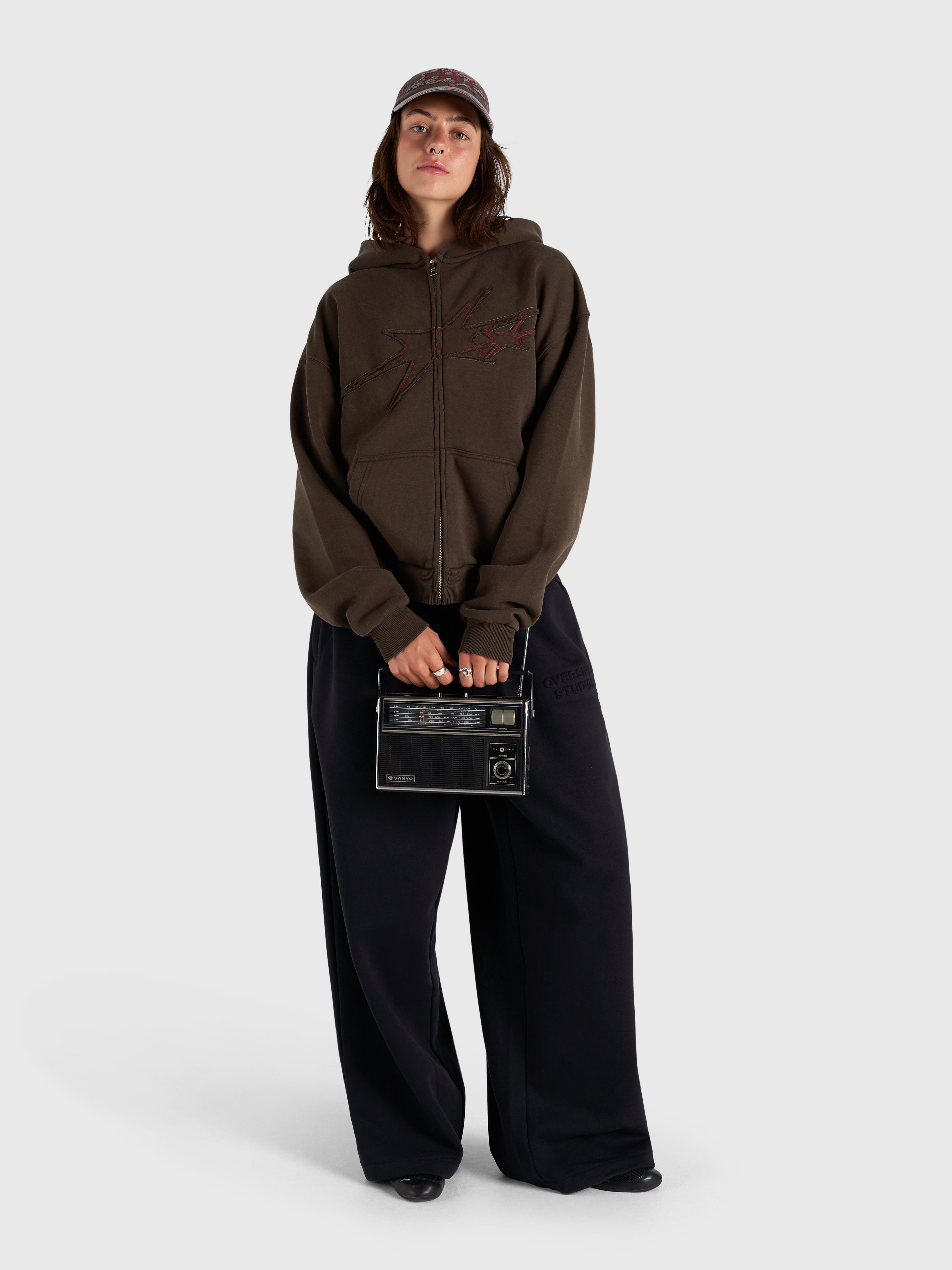 Contrast Zip Hoodie - Vintage Brown/Red