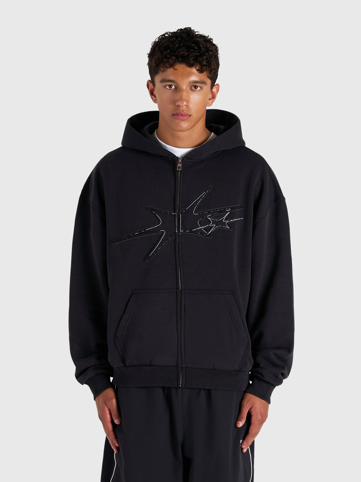 Contrast Zip Hoodie - Vintage Black/White
