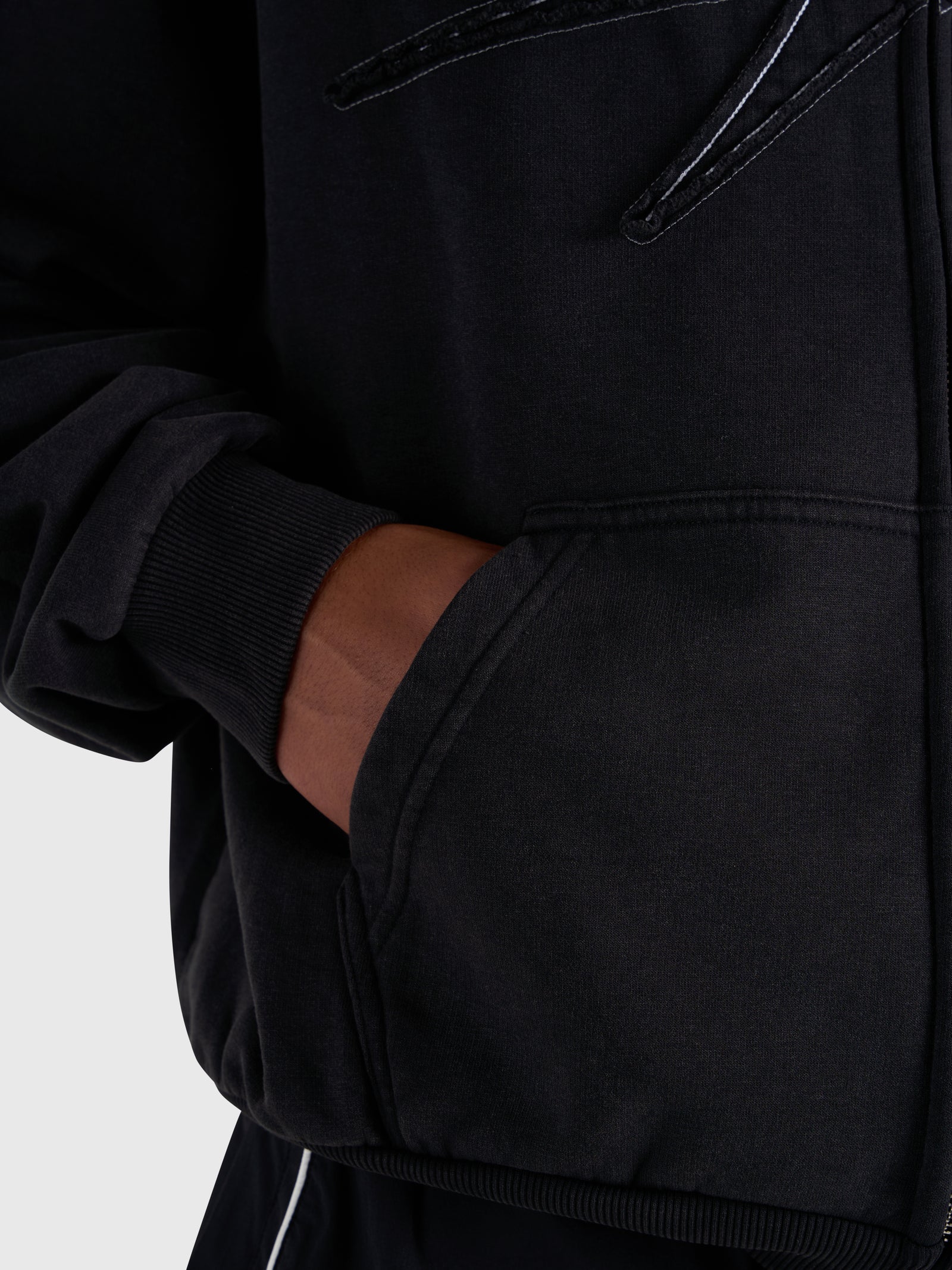 Contrast Zip Hoodie - Vintage Black/White