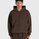 Contrast Zip Hoodie - Vintage Brown/Red