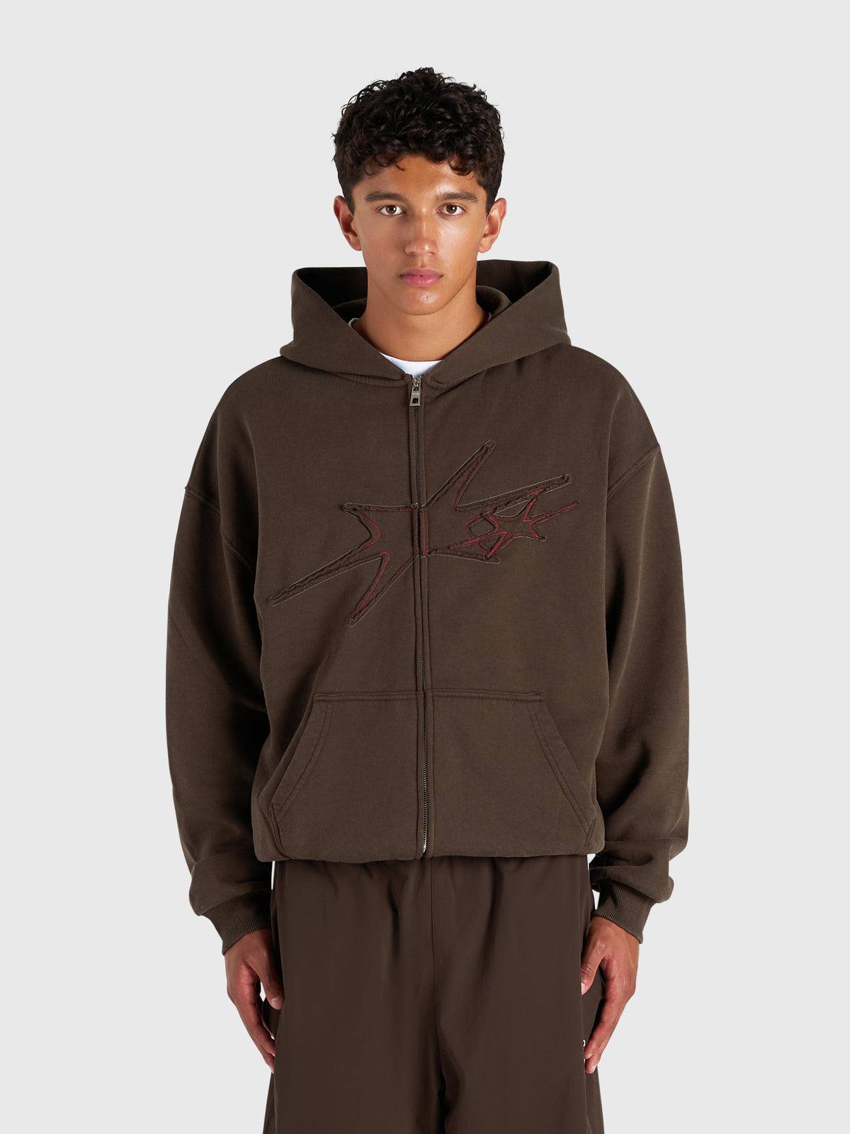 Contrast Zip Hoodie - Vintage Brown/Red