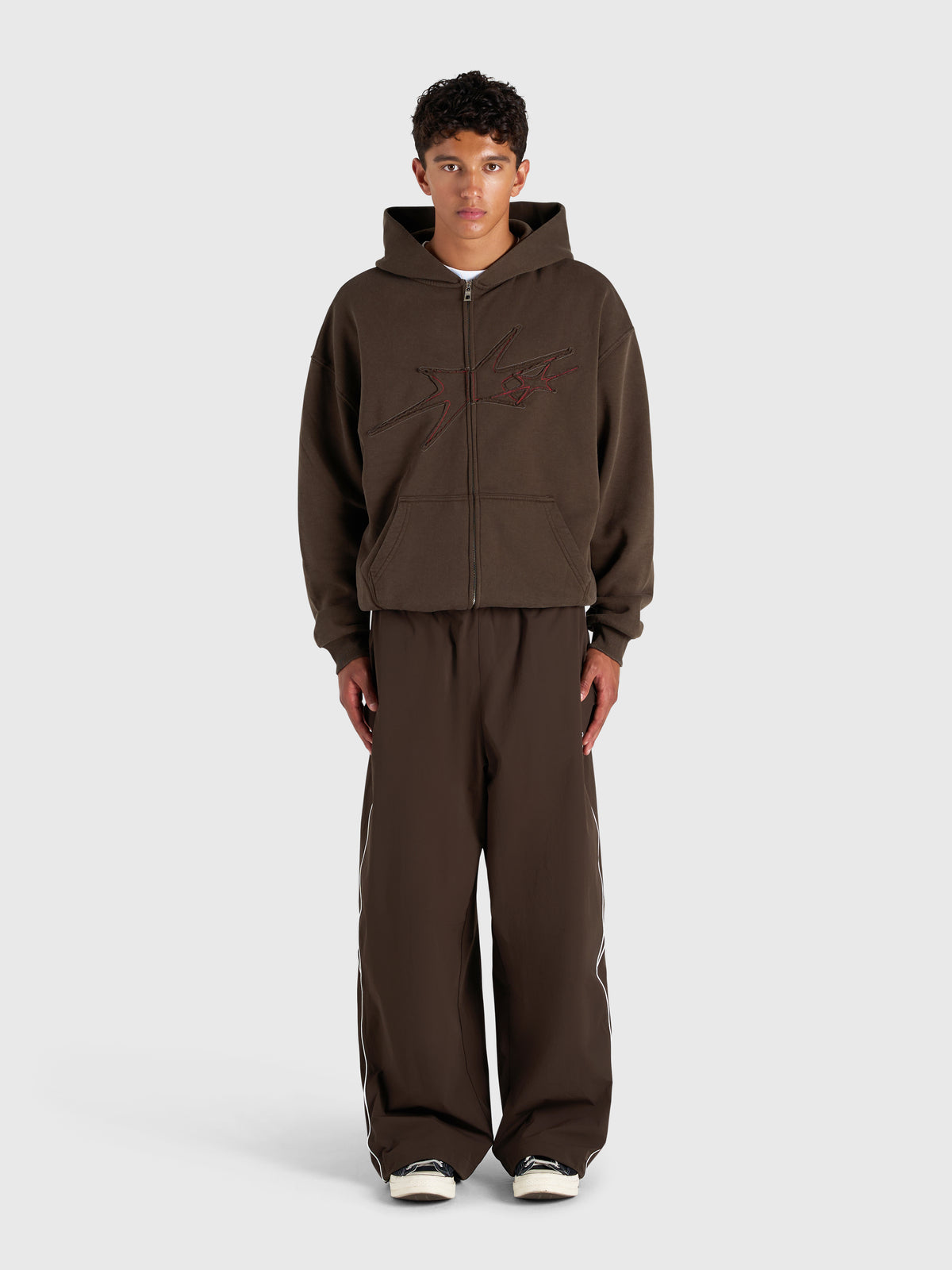 Contrast Zip Hoodie - Vintage Brown/Red