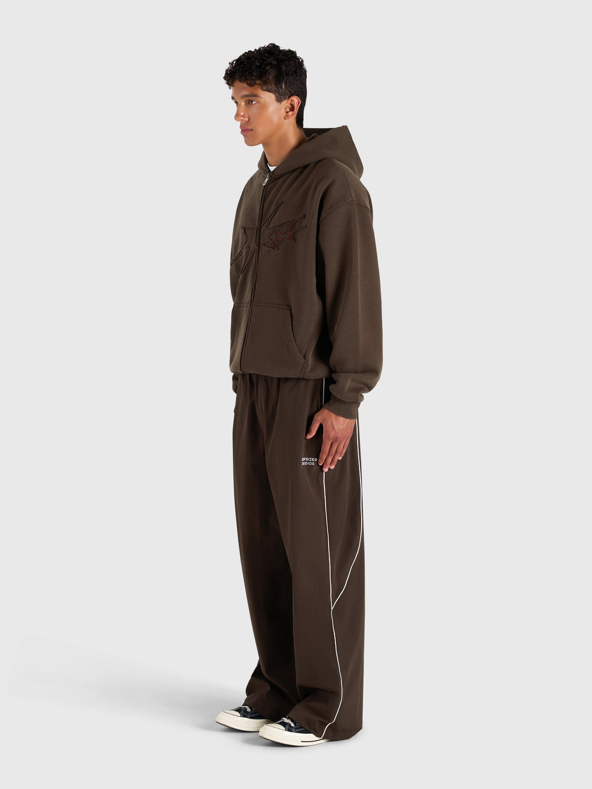 Contrast Zip Hoodie - Vintage Brown/Red