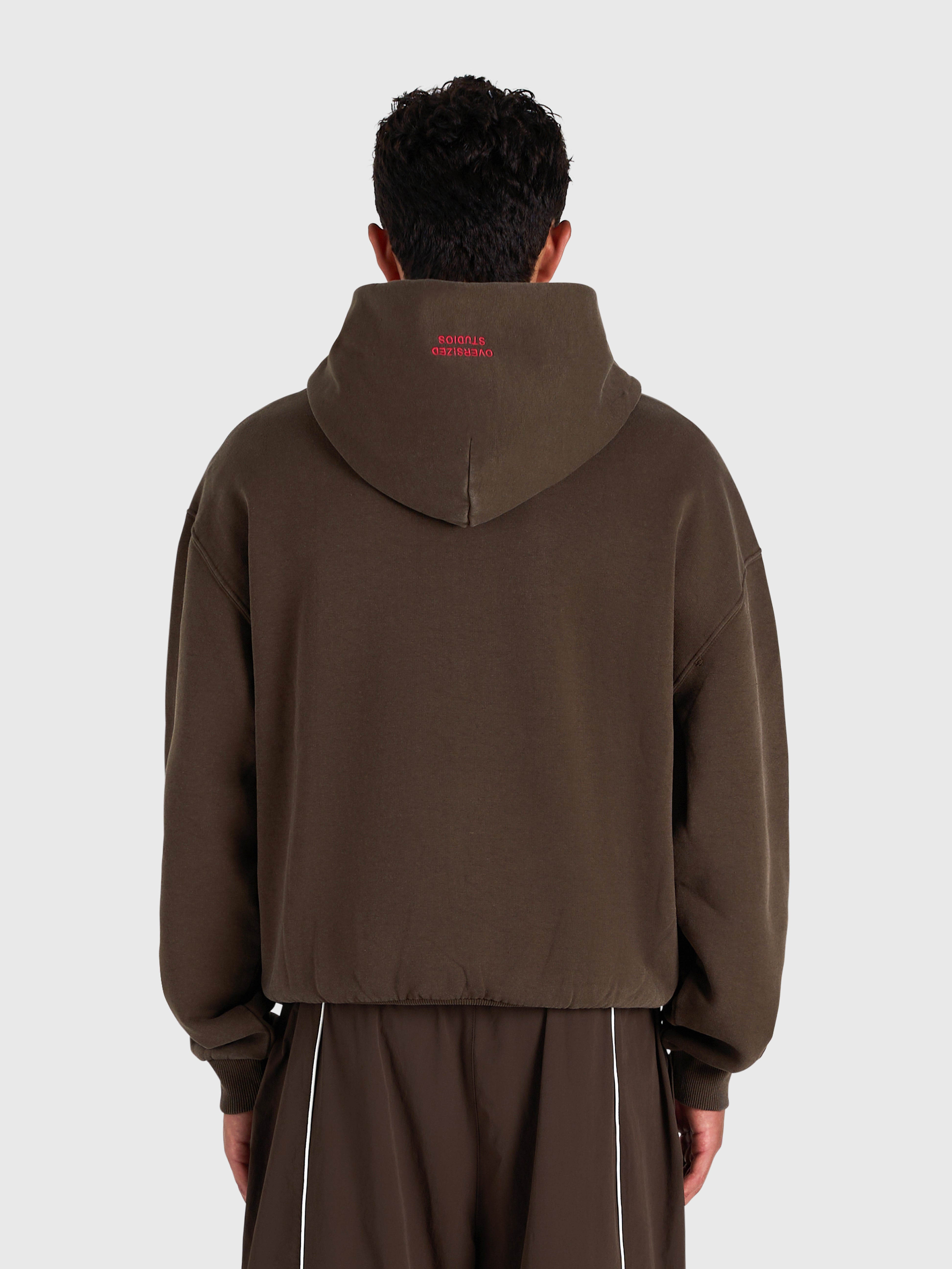 Contrast Zip Hoodie - Vintage Brown/Red