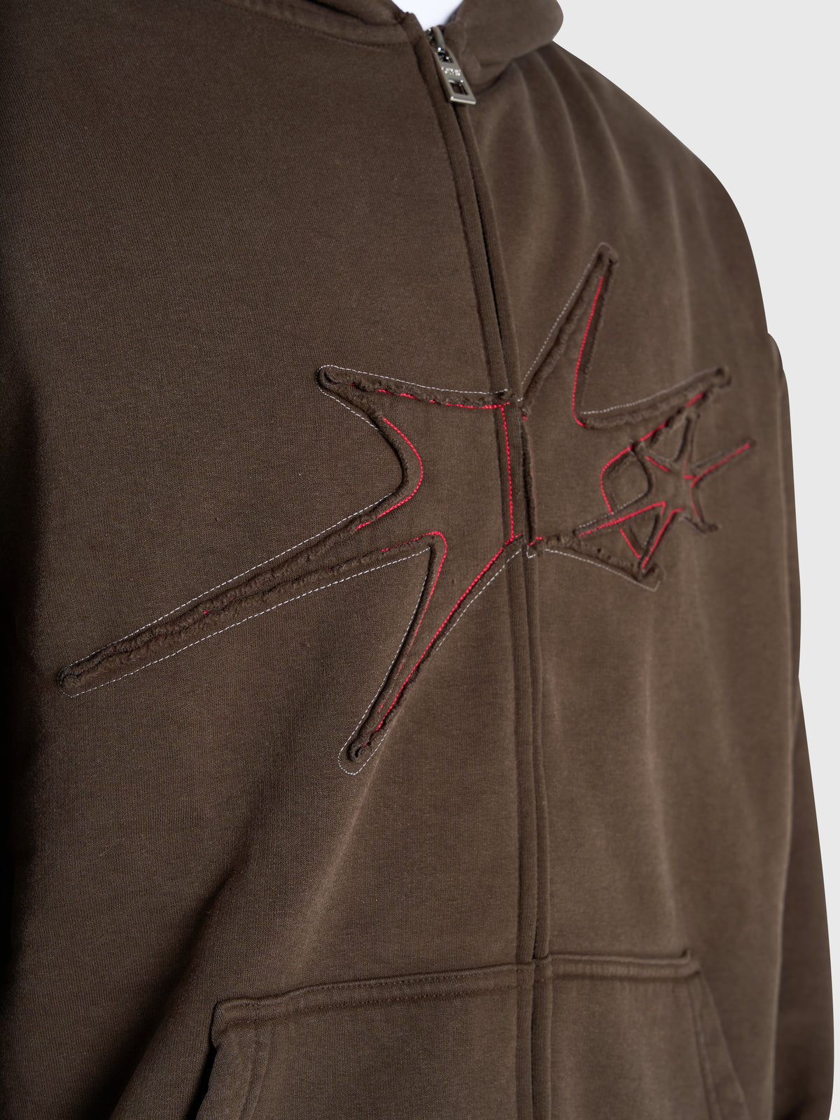 Contrast Zip Hoodie - Vintage Brown/Red