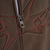 Contrast Zip Hoodie - Vintage Brown/Red