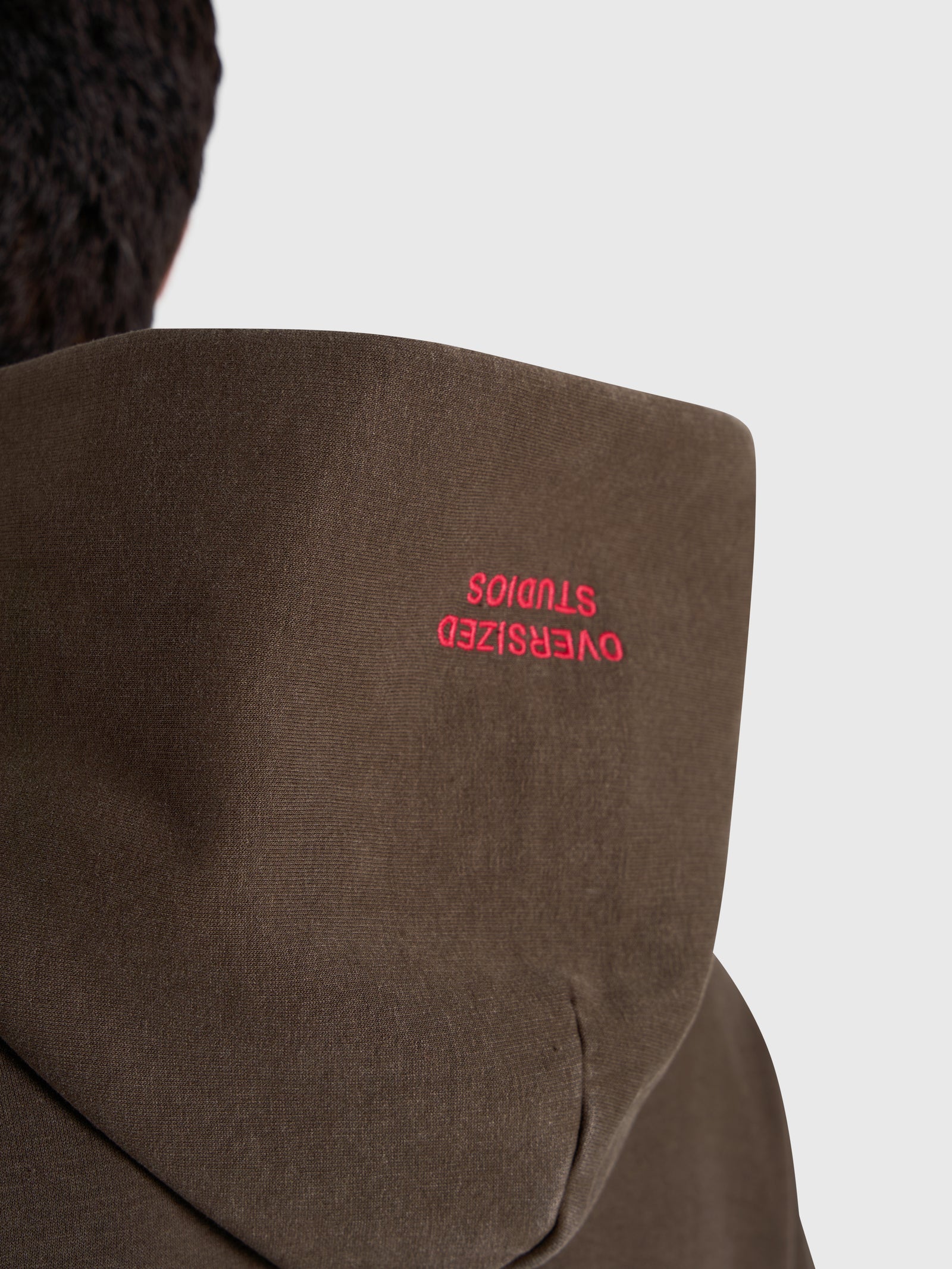 Contrast Zip Hoodie - Vintage Brown/Red
