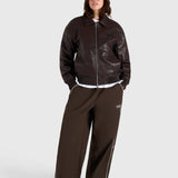 Faux Leather Bomber Jacket - Brown/Black