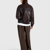Faux Leather Bomber Jacket - Brown/Black