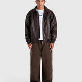 Faux Leather Bomber Jacket - Brown/Black