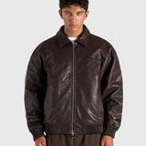 Faux Leather Bomber Jacket - Brown/Black