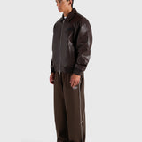 Faux Leather Bomber Jacket - Brown/Black