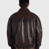 Faux Leather Bomber Jacket - Brown/Black