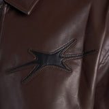Faux Leather Bomber Jacket - Brown/Black
