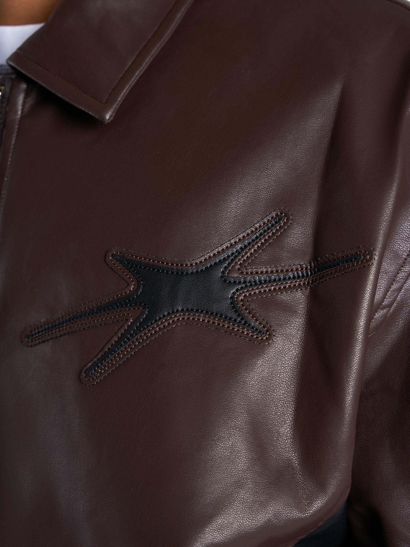 Faux Leather Bomber Jacket - Brown/Black