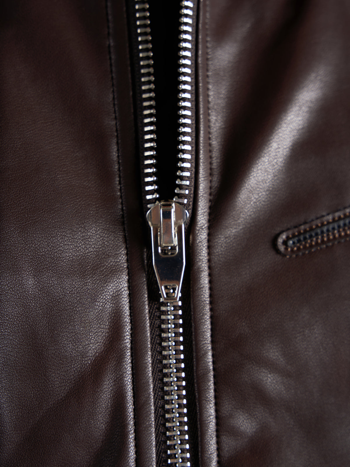 Faux Leather Bomber Jacket - Brown/Black