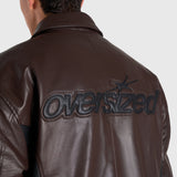 Faux Leather Bomber Jacket - Brown/Black