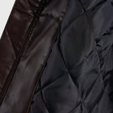 Faux Leather Bomber Jacket - Brown/Black