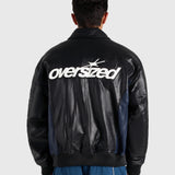 Faux Leather Bomber Jacket - Black/Navy