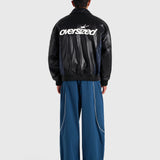 Faux Leather Bomber Jacket - Black/Navy