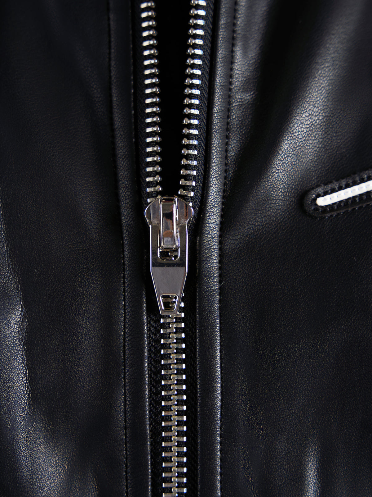 Faux Leather Bomber Jacket - Black/Navy