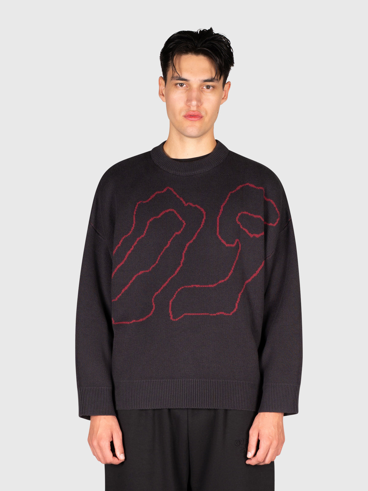 Contour Knit Sweater - Black/Red