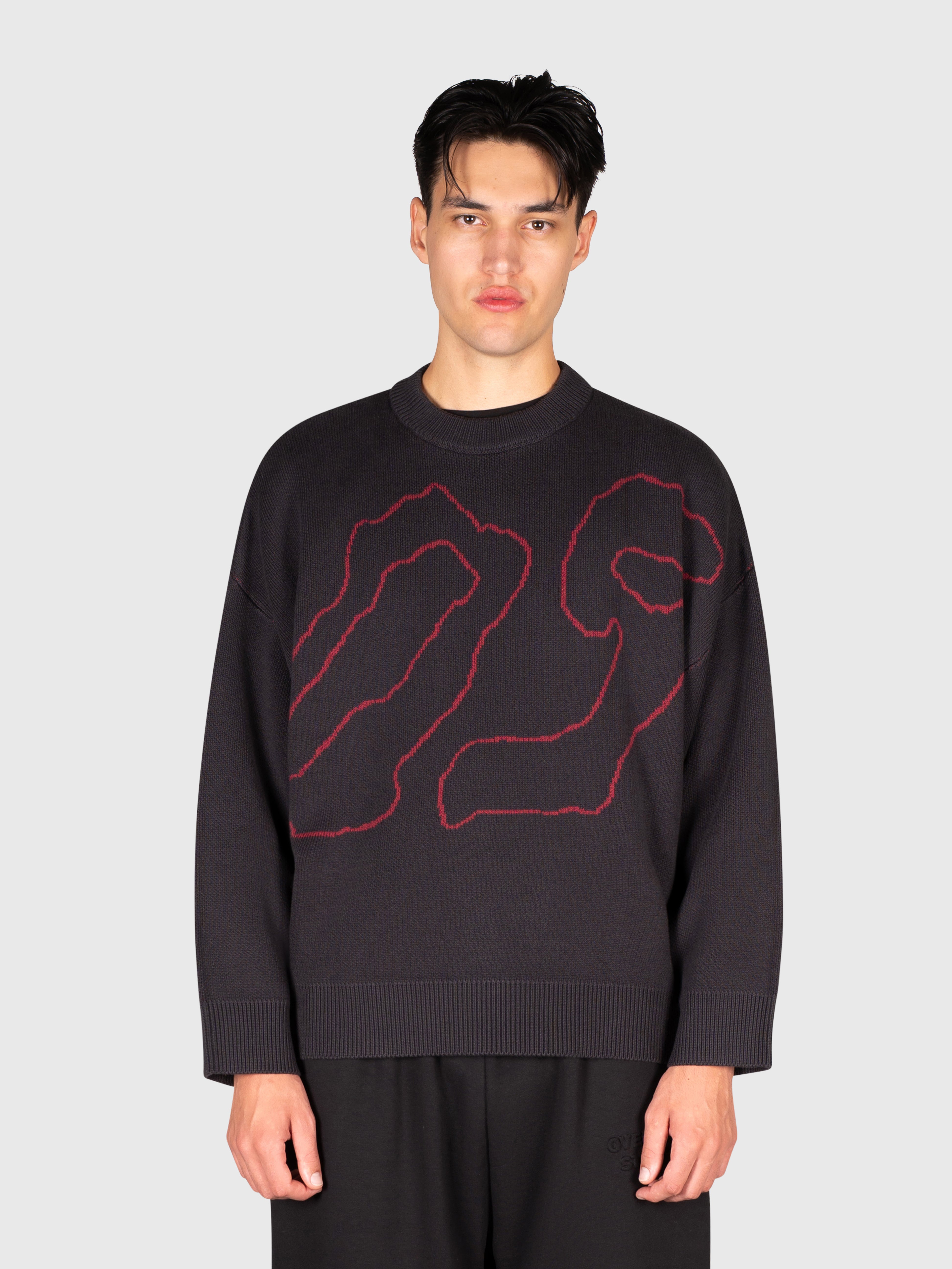 Contour Knit Sweater - Black/Red