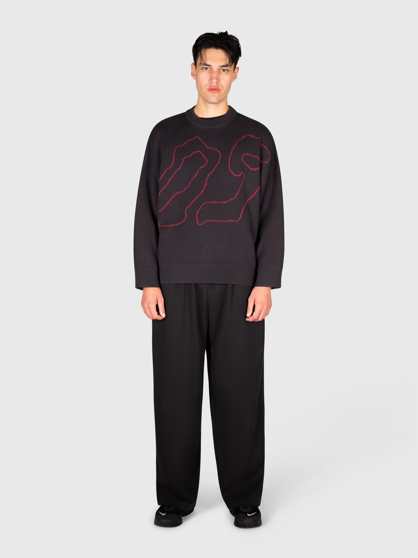 Contour Knit Sweater - Black/Red
