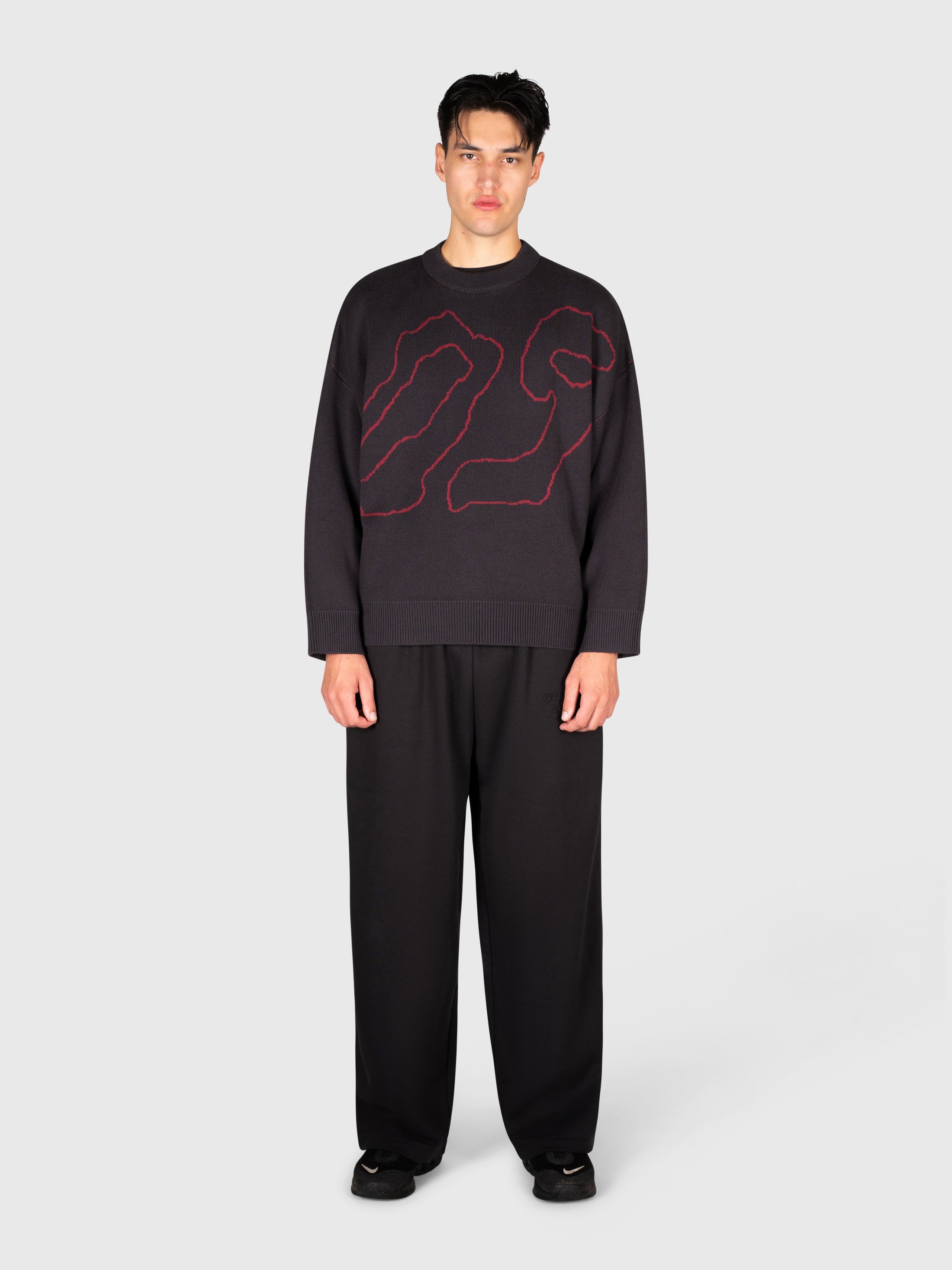 Contour Knit Sweater - Black/Red