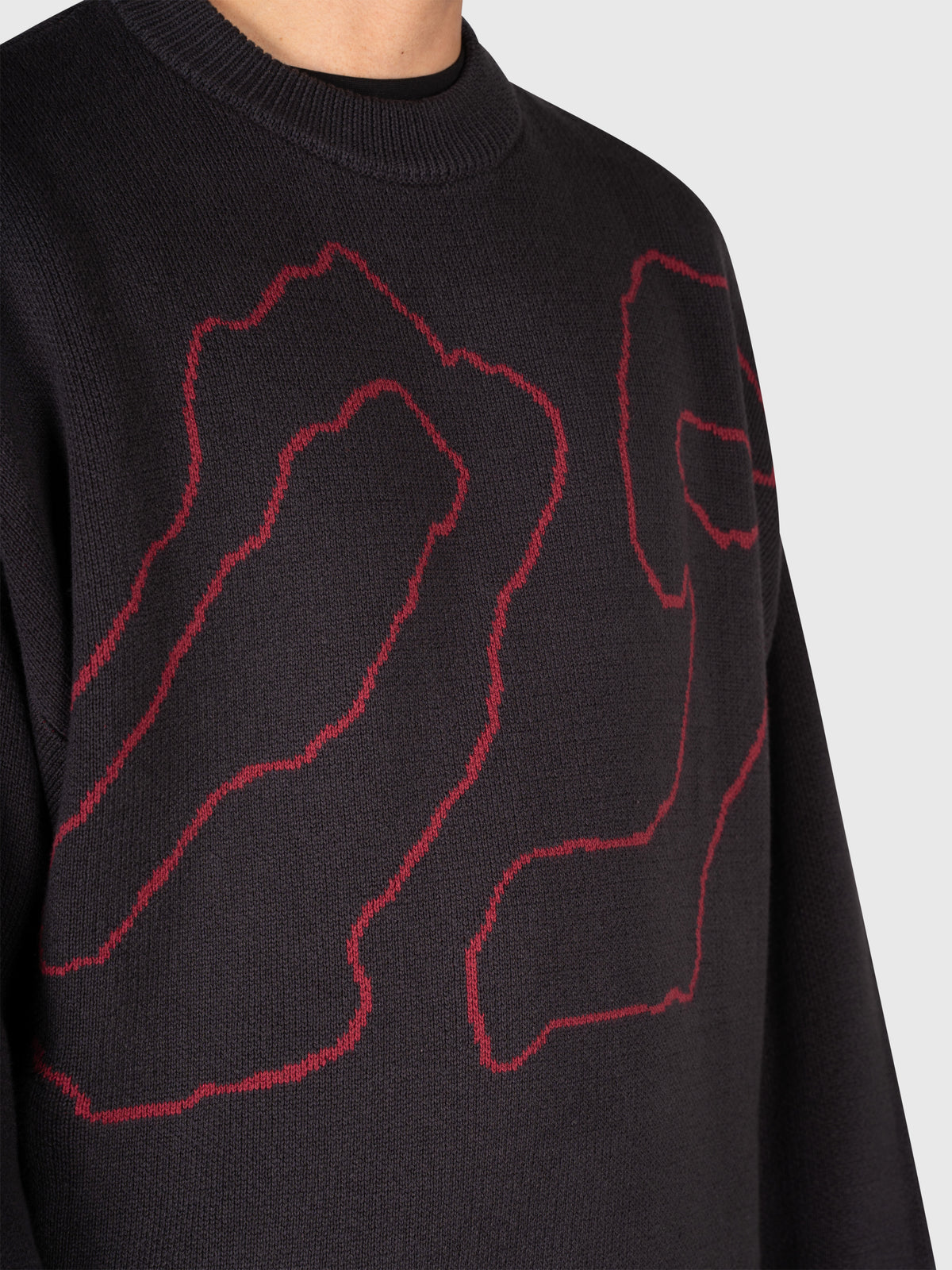 Contour Knit Sweater - Black/Red