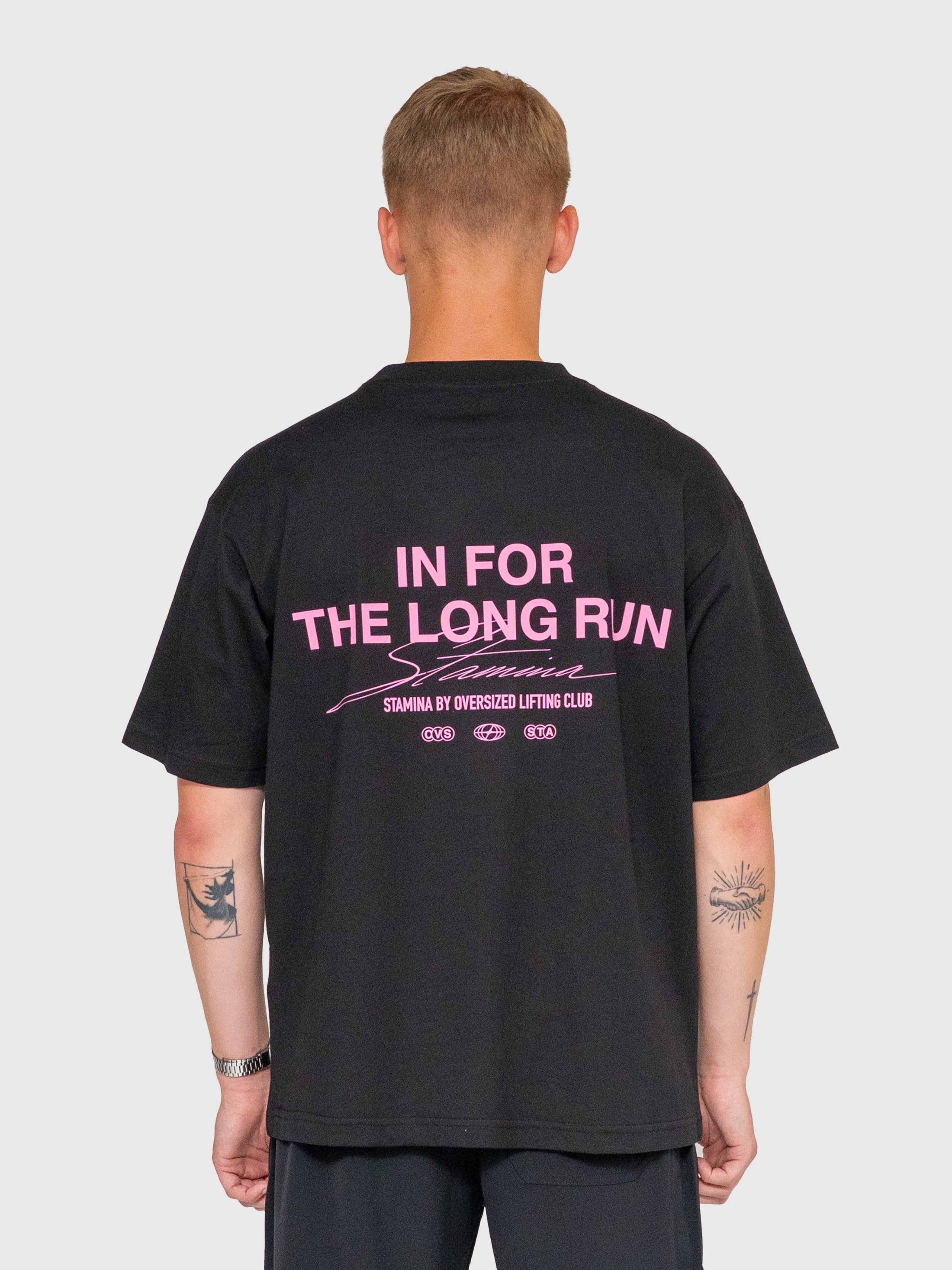 Long Run Box Tee - Black/Pink