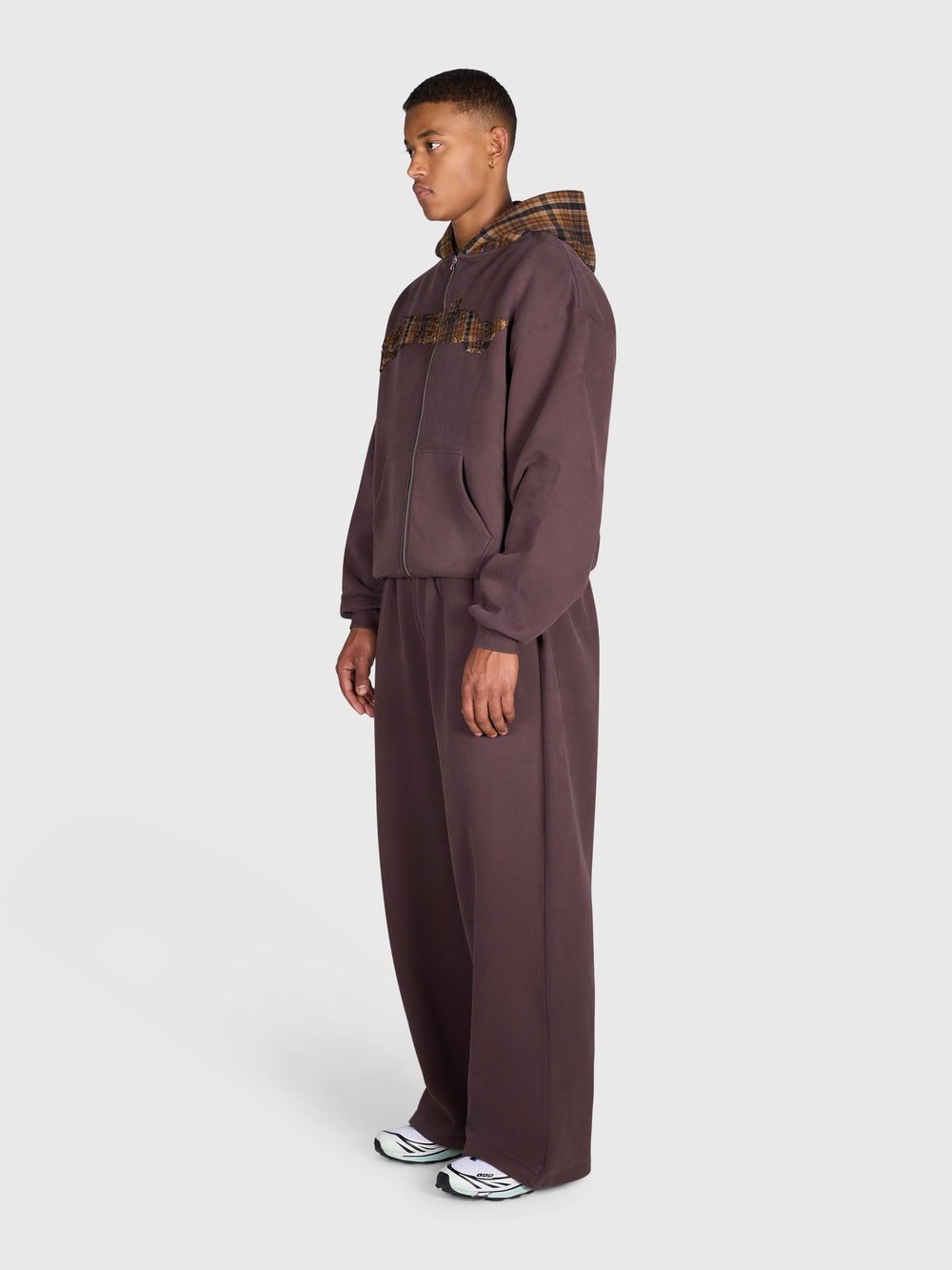 Tartan Appliqué Zip Hoodie - Brown/Brown