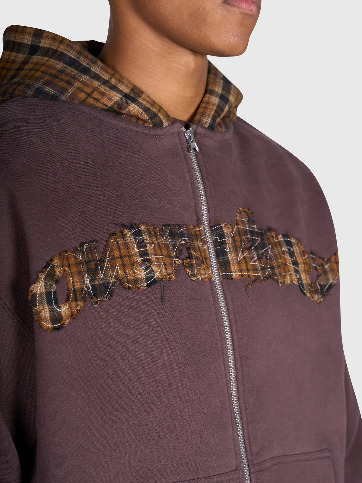 Tartan Appliqué Zip Hoodie - Brown/Brown