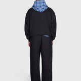 Tartan Applique Zip Hoodie - Black/Blue