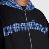 Tartan Applique Zip Hoodie - Black/Blue