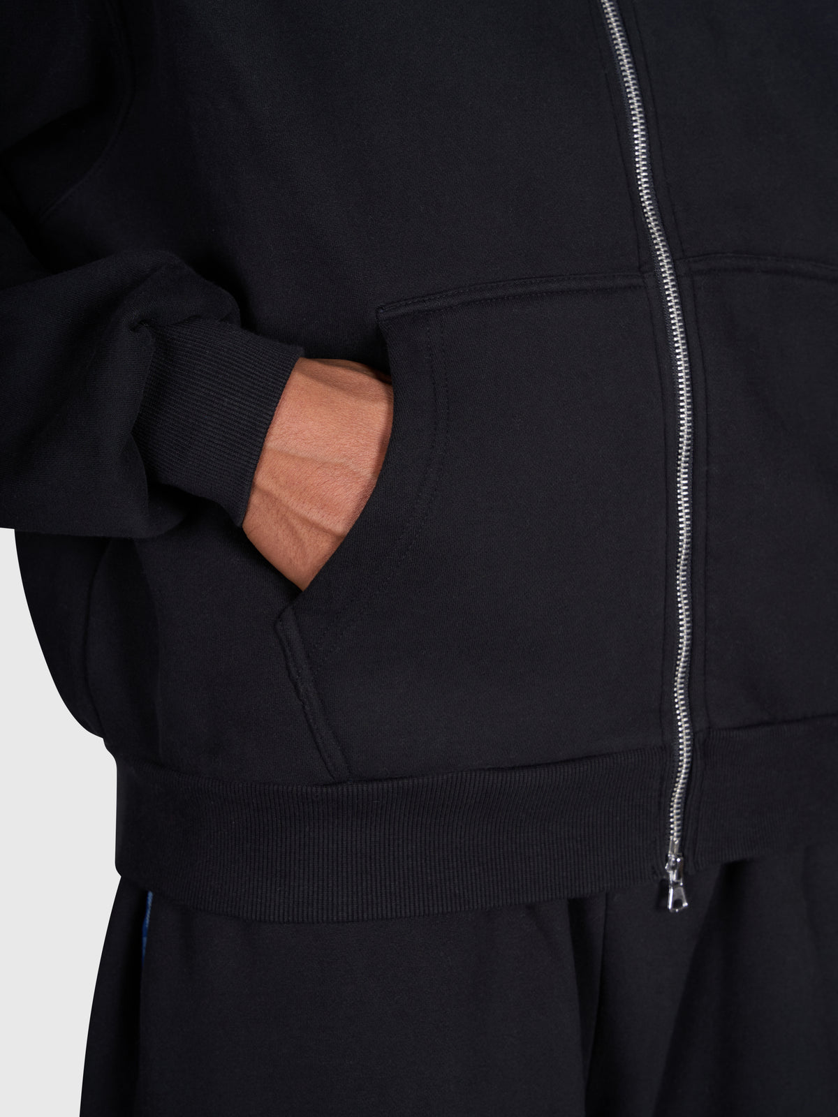 Tartan Applique Zip Hoodie - Black/Blue