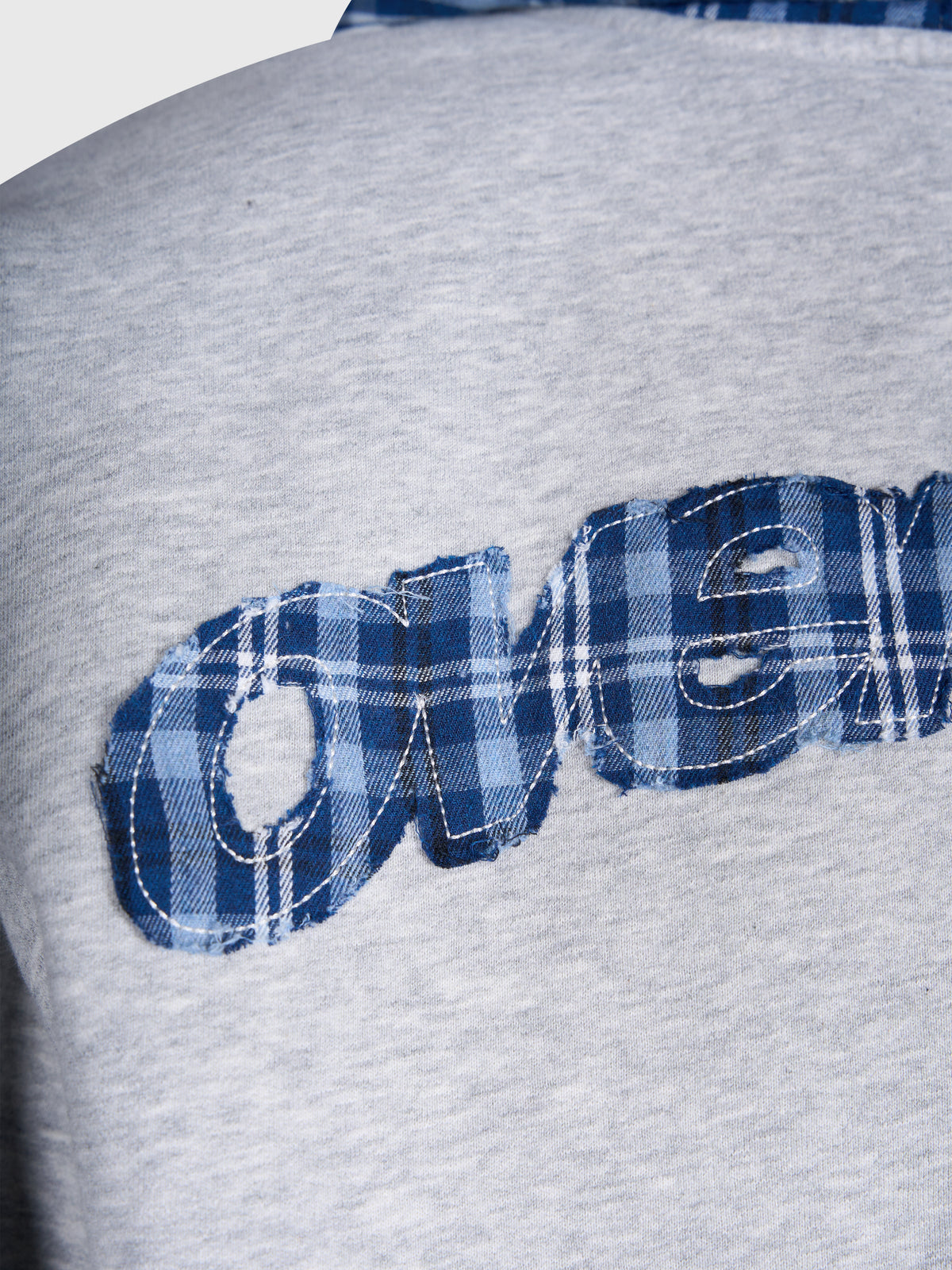 Tartan Applique Zip Hoodie - Cloudy Grey/Blue