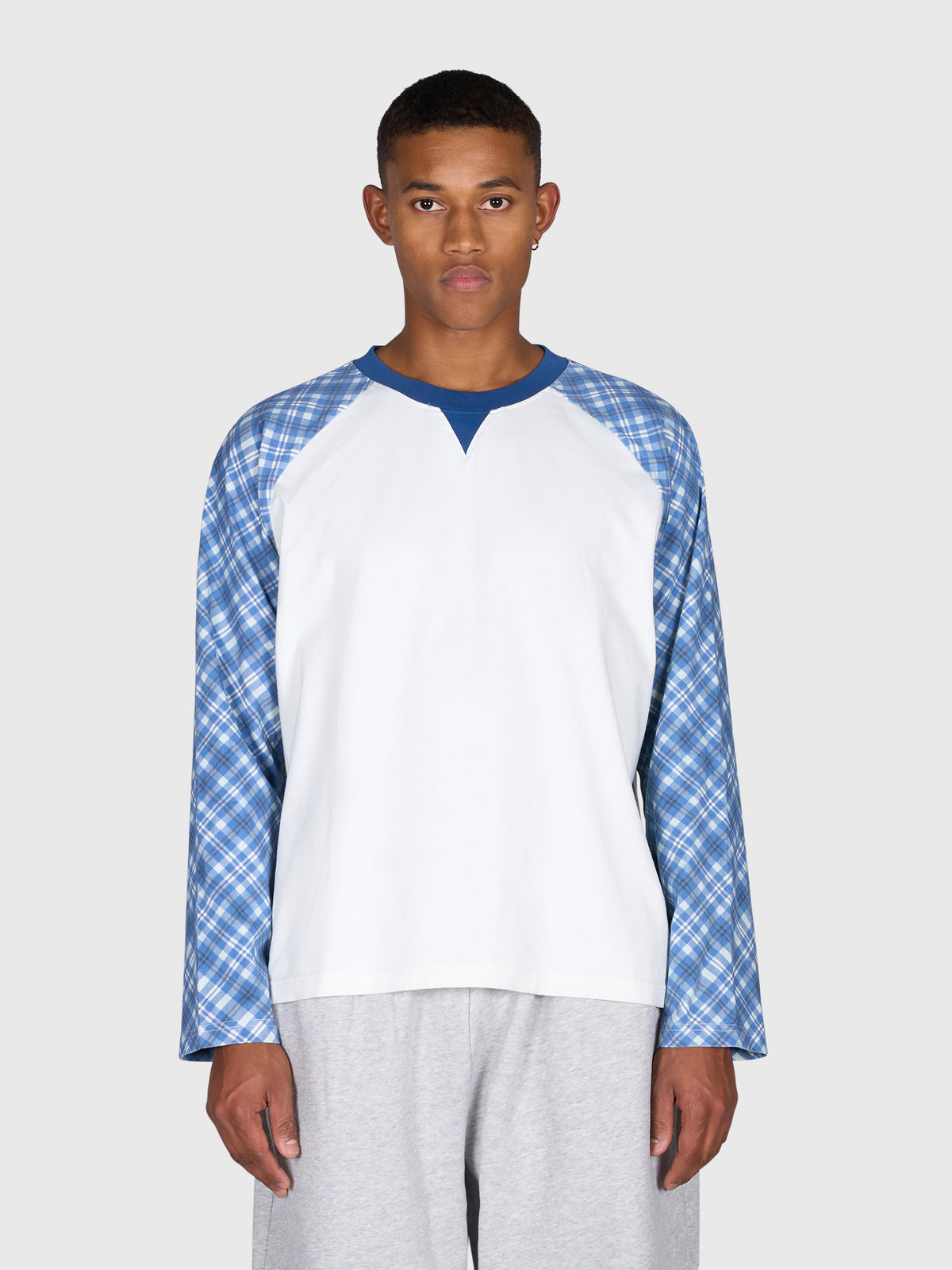 Tartan Raglan Long Sleeve - White/Blue